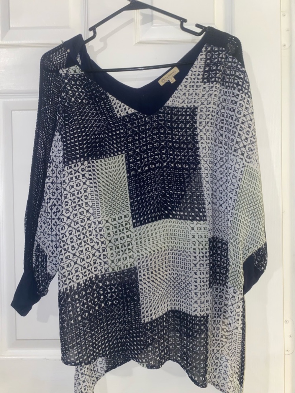 Democracy Black and White Patchwork Print V-Neck Tunic